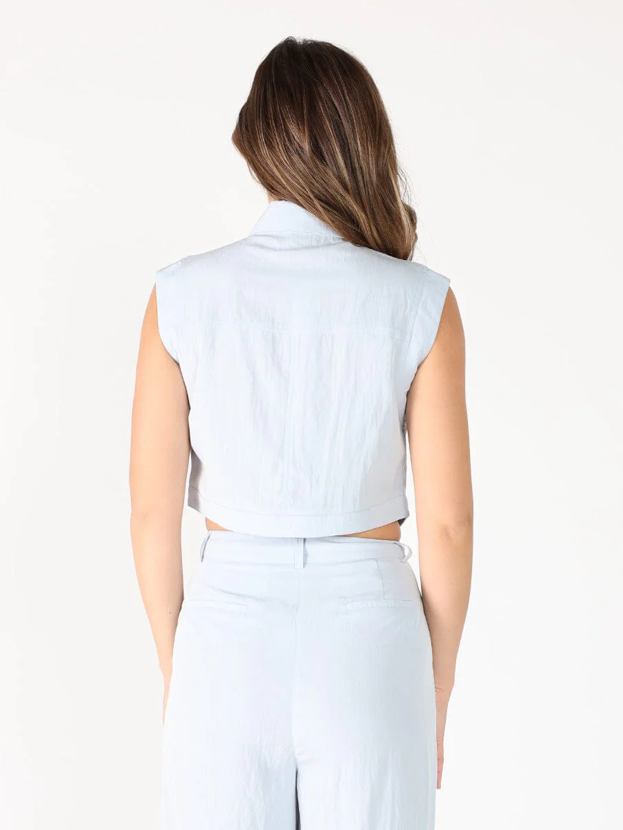 Front Button Open-Bottom Hem Sleeveless Top - Image 8