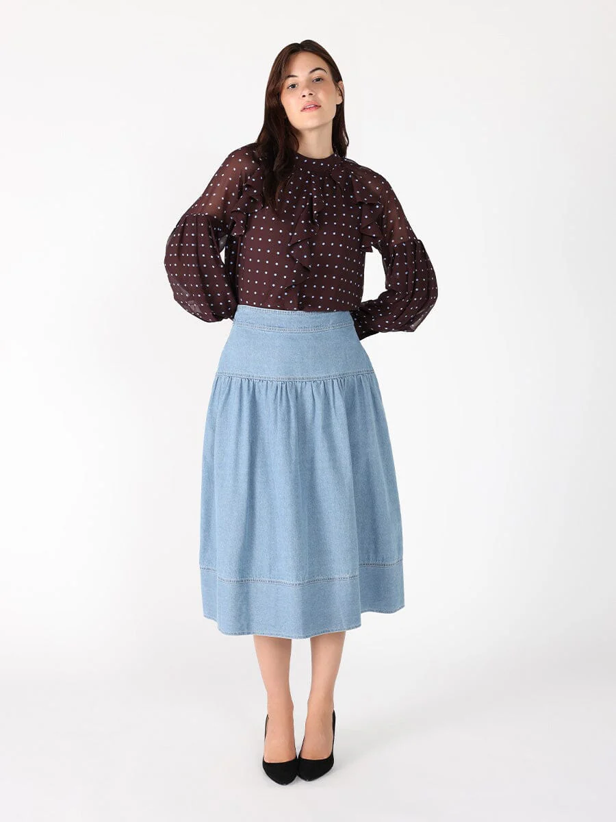Front ruffle detailed balloon sleeve dot print - Image 2