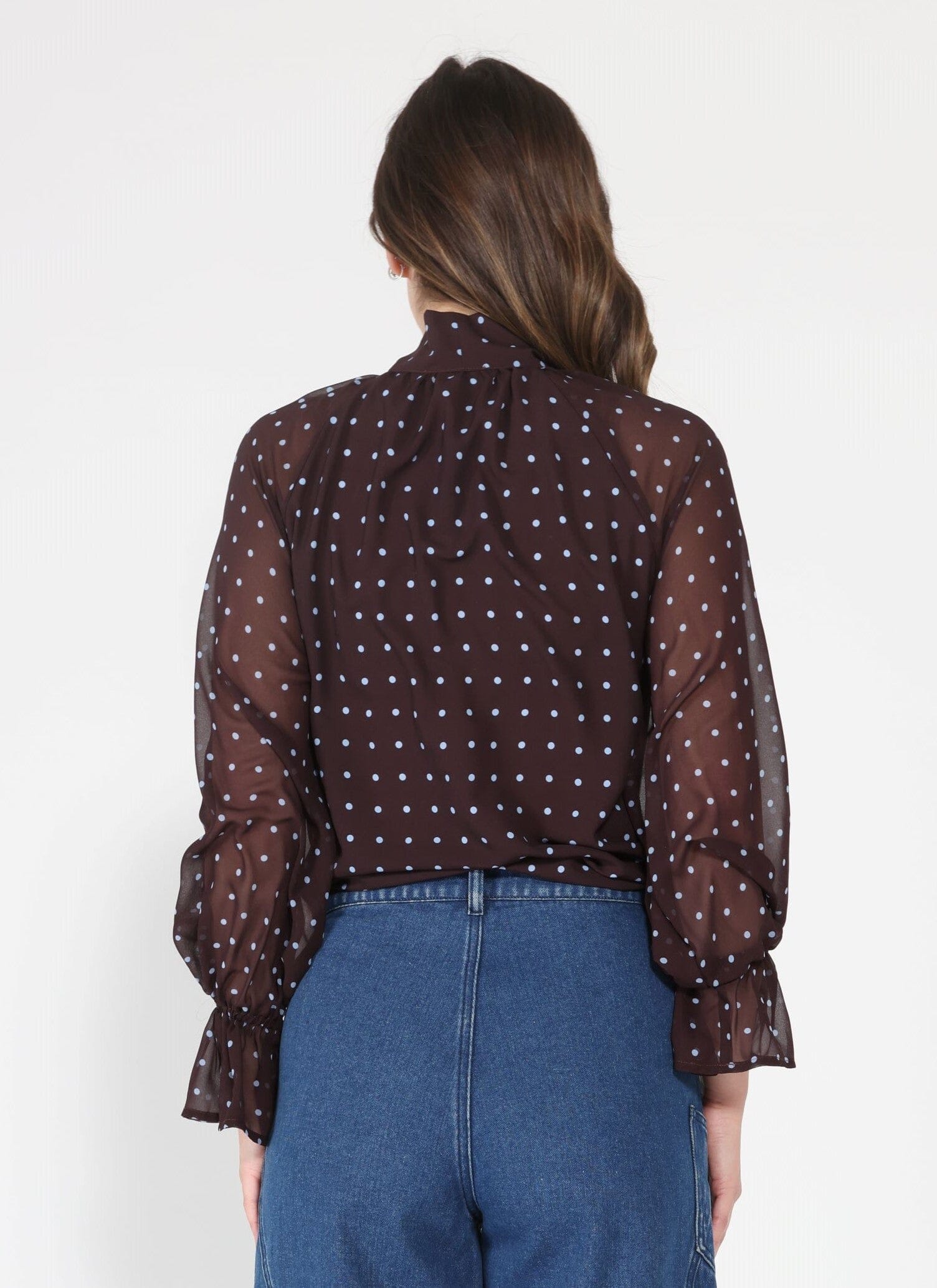 Front Tie Long Sleeve Dot Print Top - Image 4