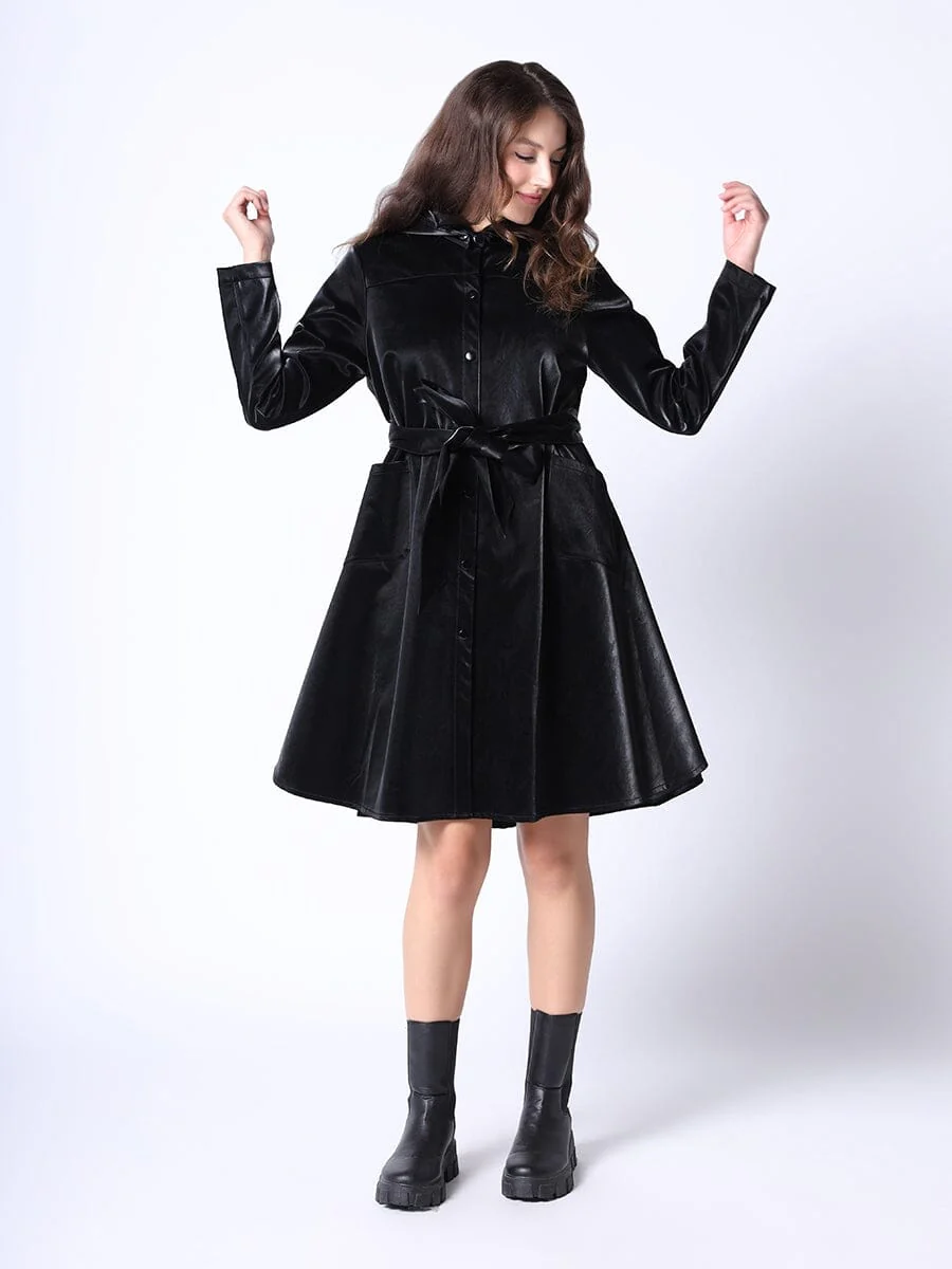 Glossy Rain Coat with Waist Ribbon - Image 2