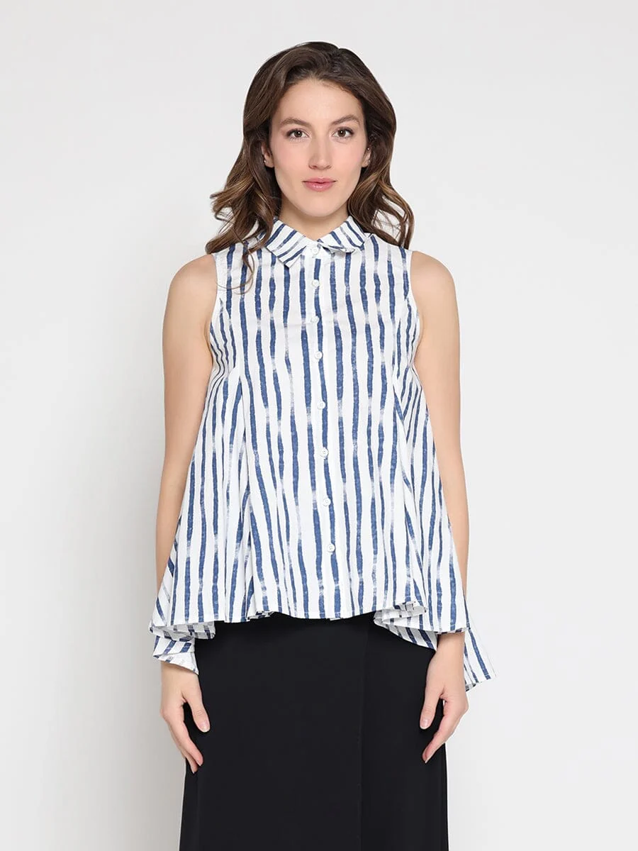 High low sleeveless printed top