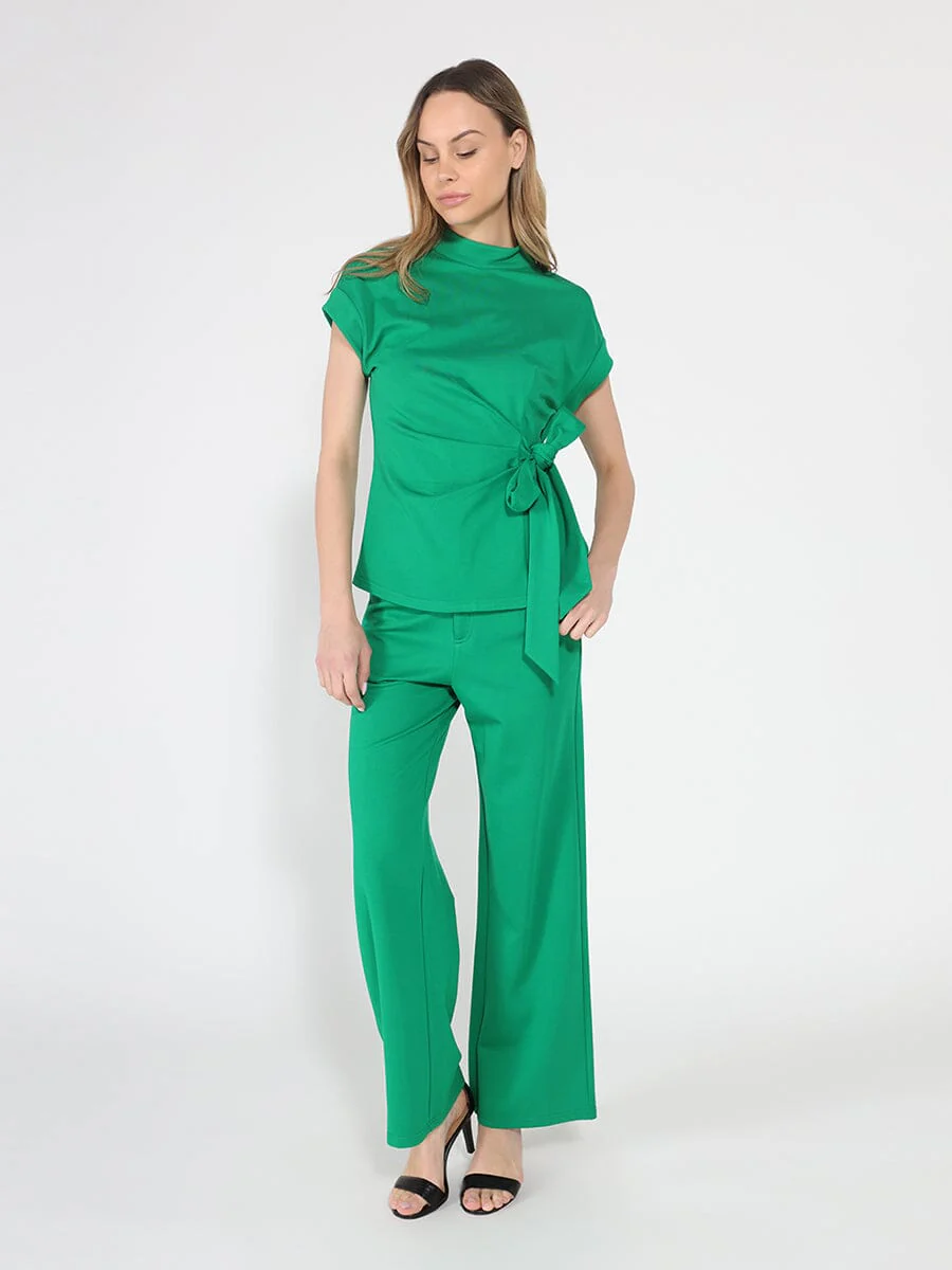 High neck tie detail short sleeve solid top - Image 10