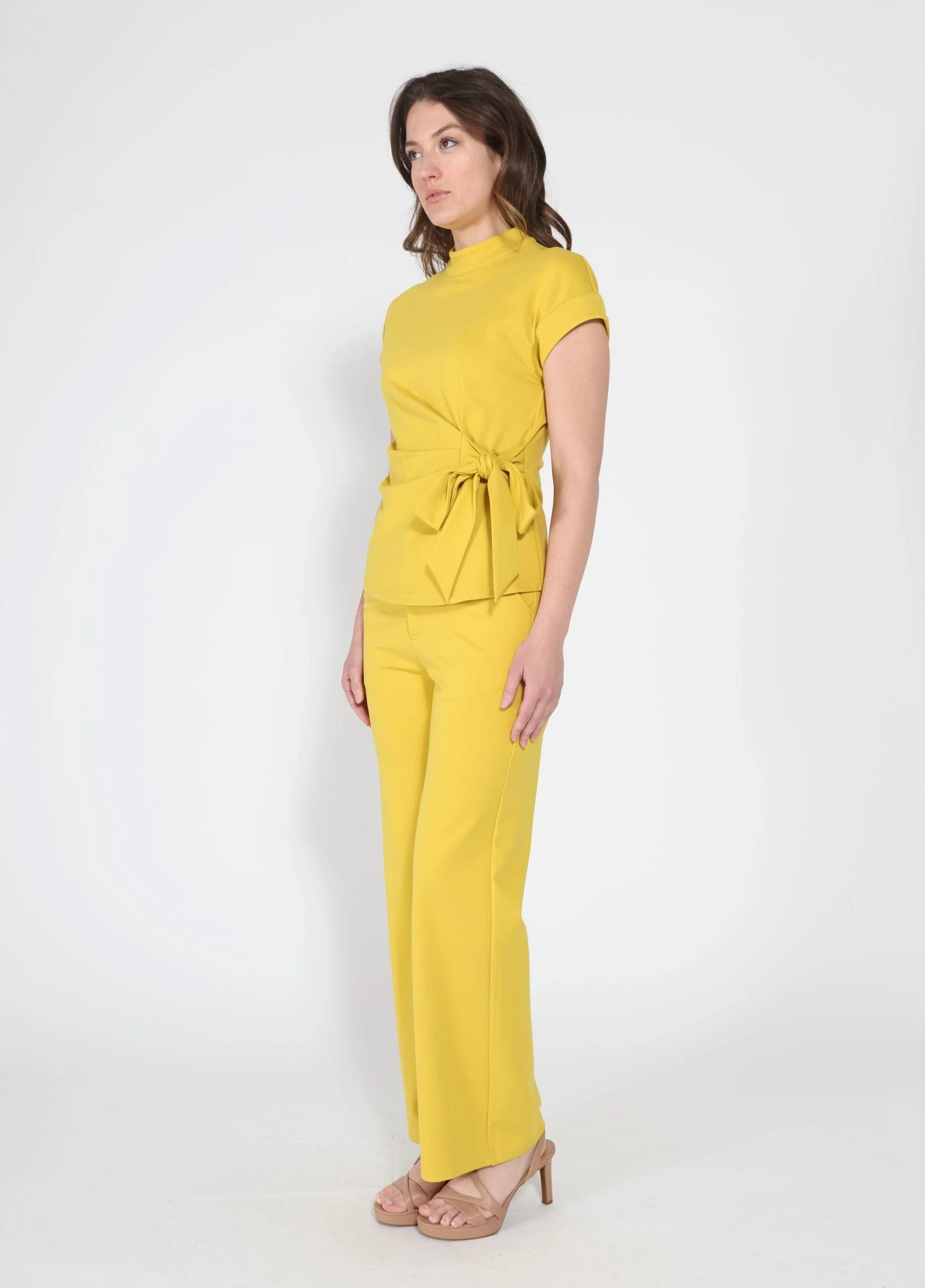 High neck tie detail short sleeve solid top - Image 3