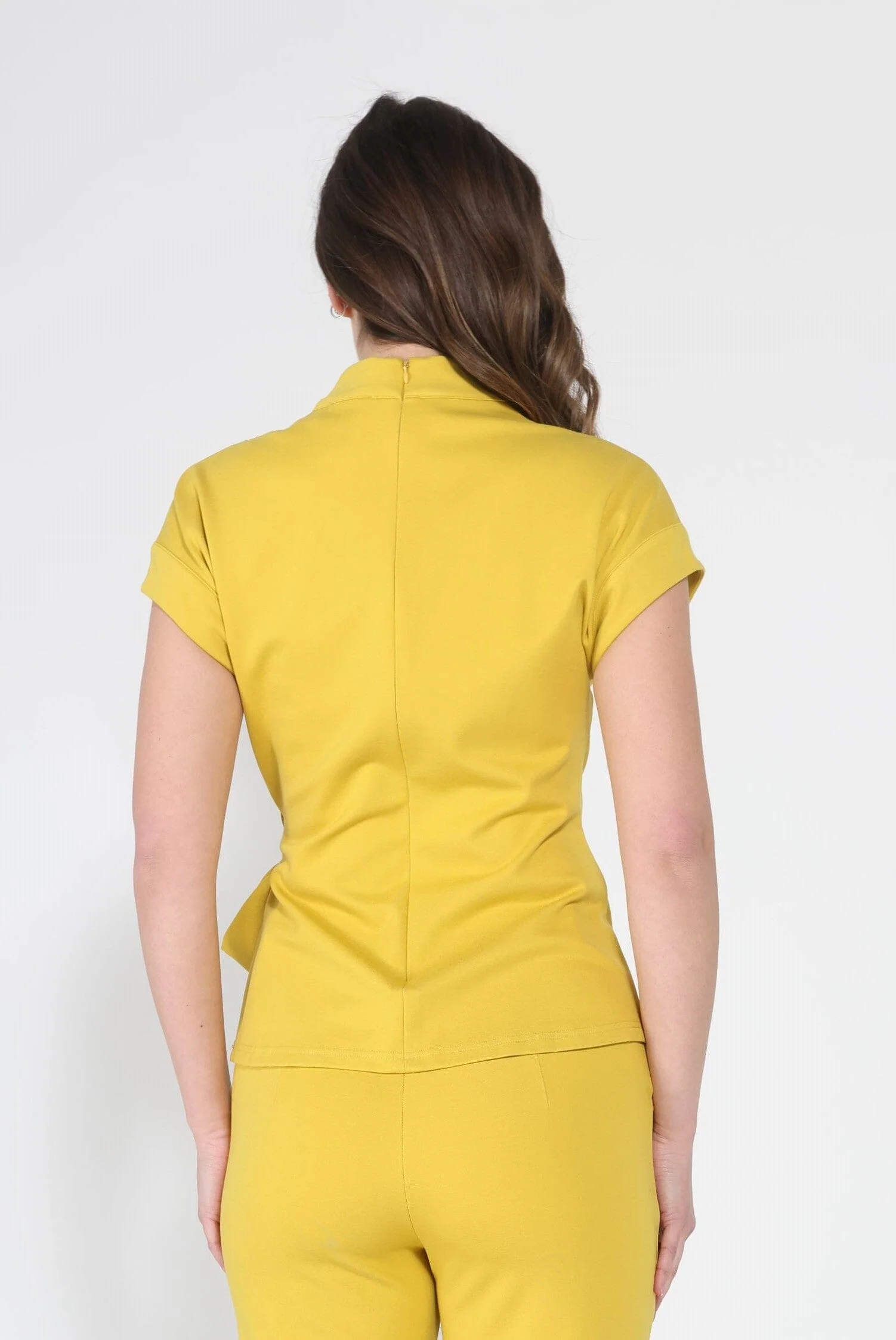 High neck tie detail short sleeve solid top - Image 4