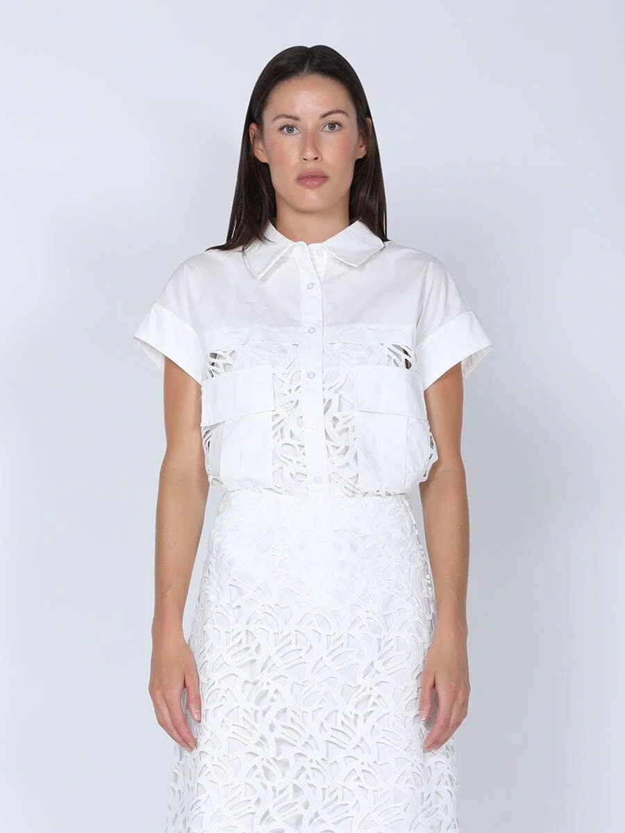 Hollow-Out Lace Embroidered Front Pocket Top - Image 5