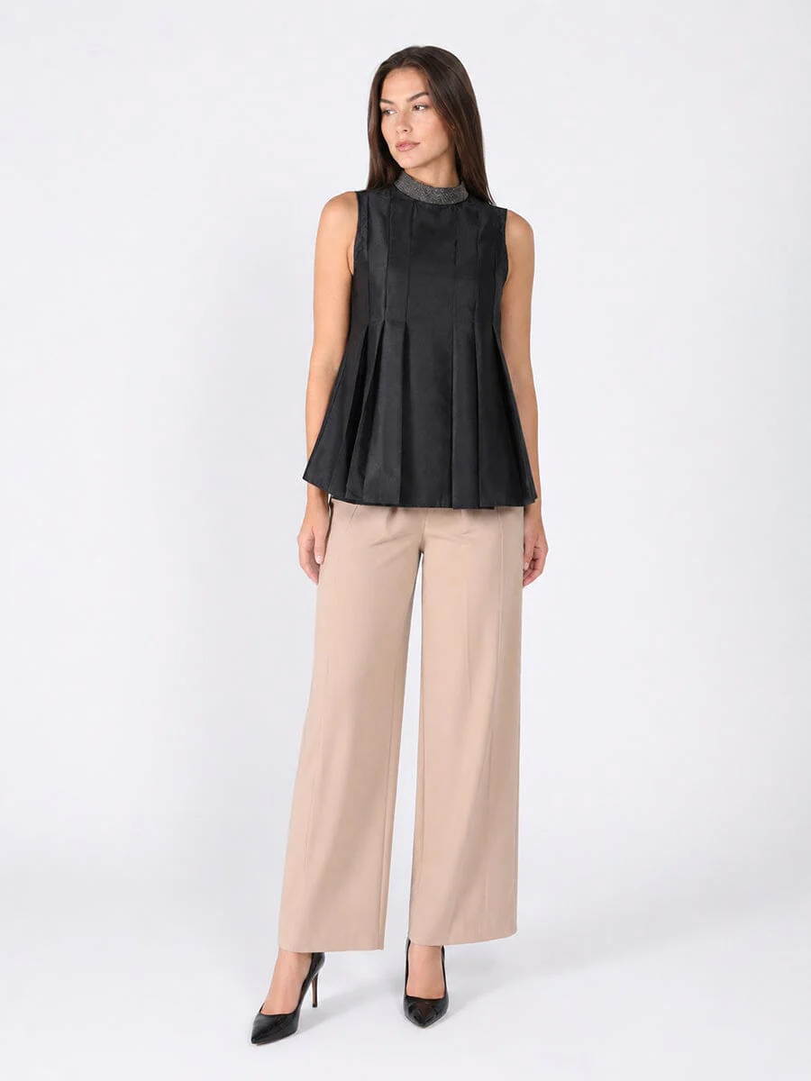 Jeweled High Neck Pleated Sleeveless Top - Image 2