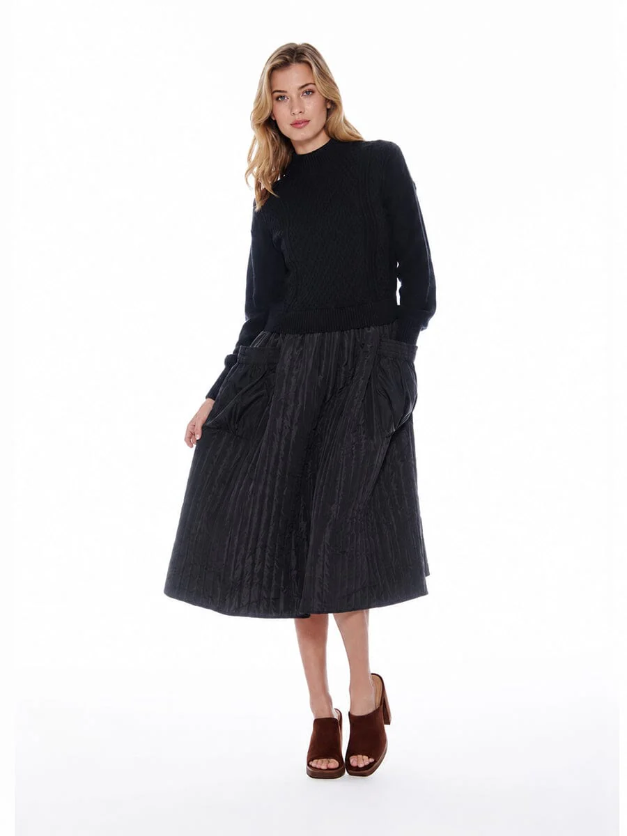 Knitted Body Layered w/ Quilted A-line Long Dress - Image 2