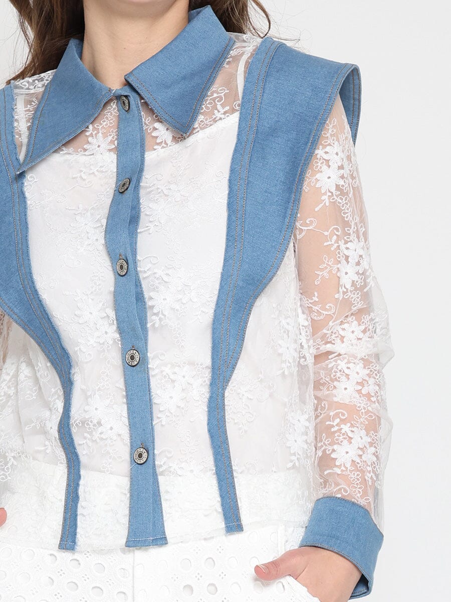 Lace and Denim Button-up Shirt - Image 3
