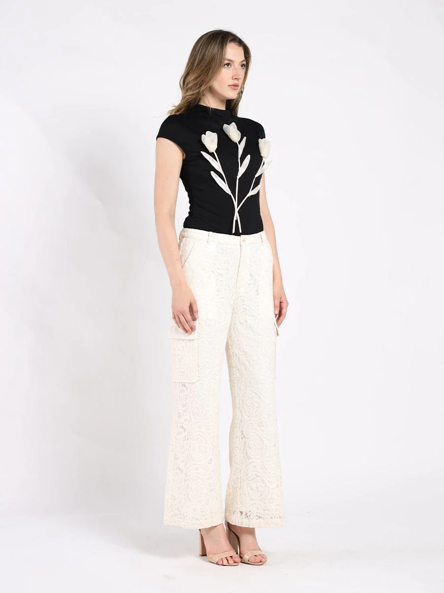 Lace Print Cargo Long Pants - Image 3