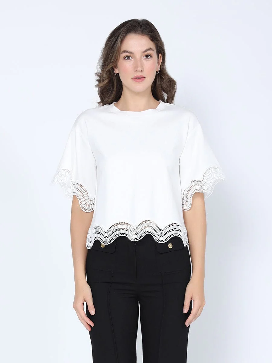 Lace Wavy Hem Short Sleeve T-Shirt - Image 13