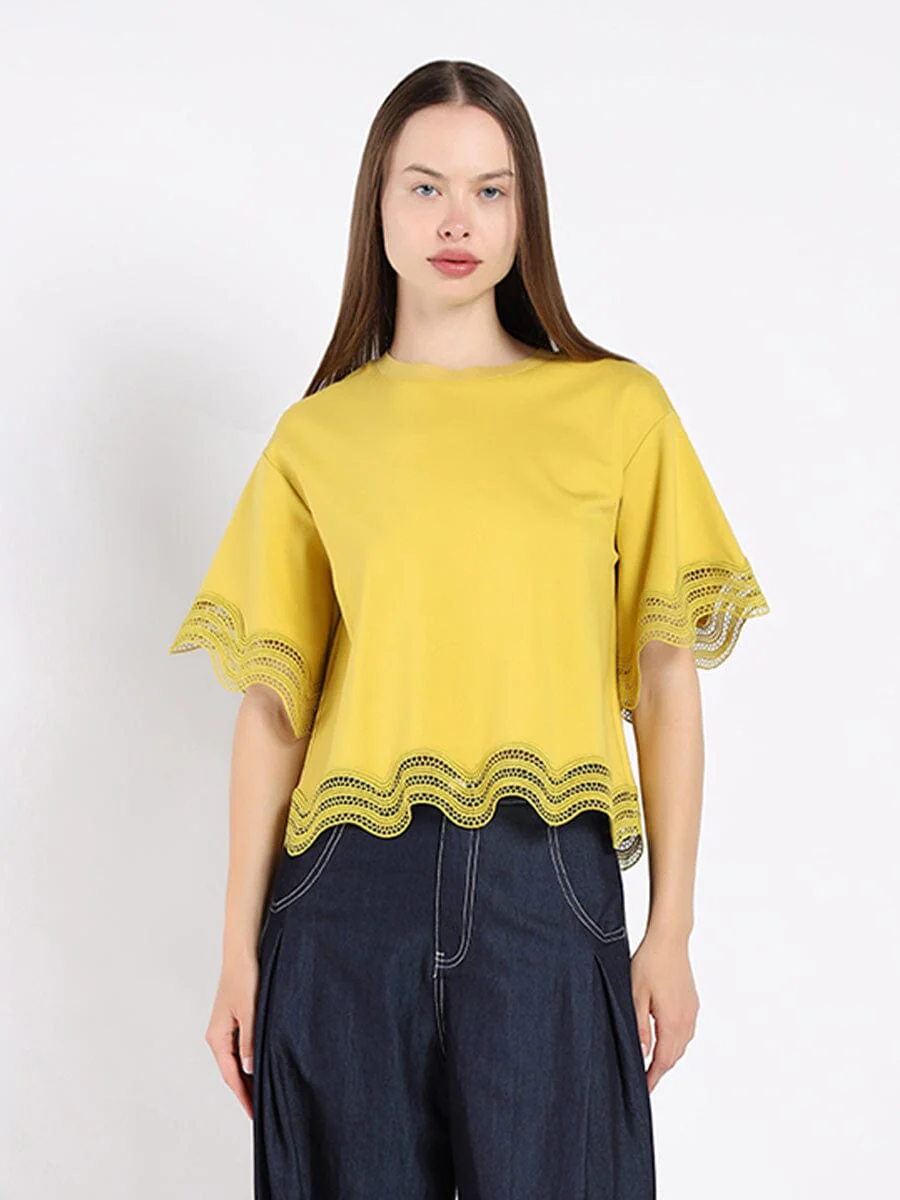 Lace Wavy Hem Short Sleeve T-Shirt - Image 5