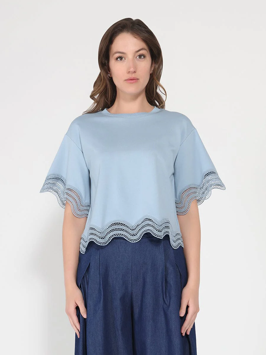 Lace Wavy Hem Short Sleeve T-Shirt - Image 9