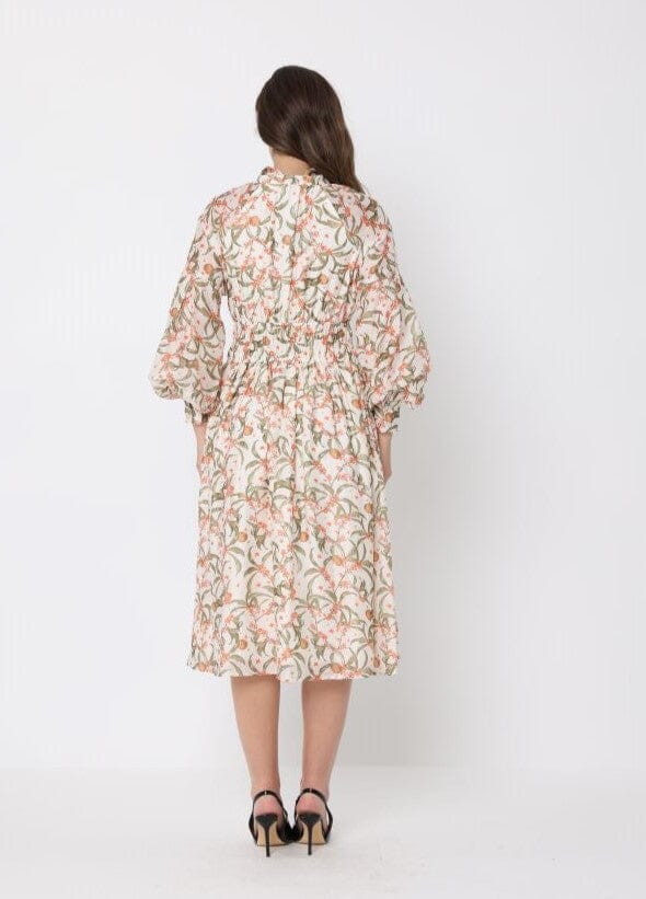 Leaf print puffed long sleeve belt dress - Image 4