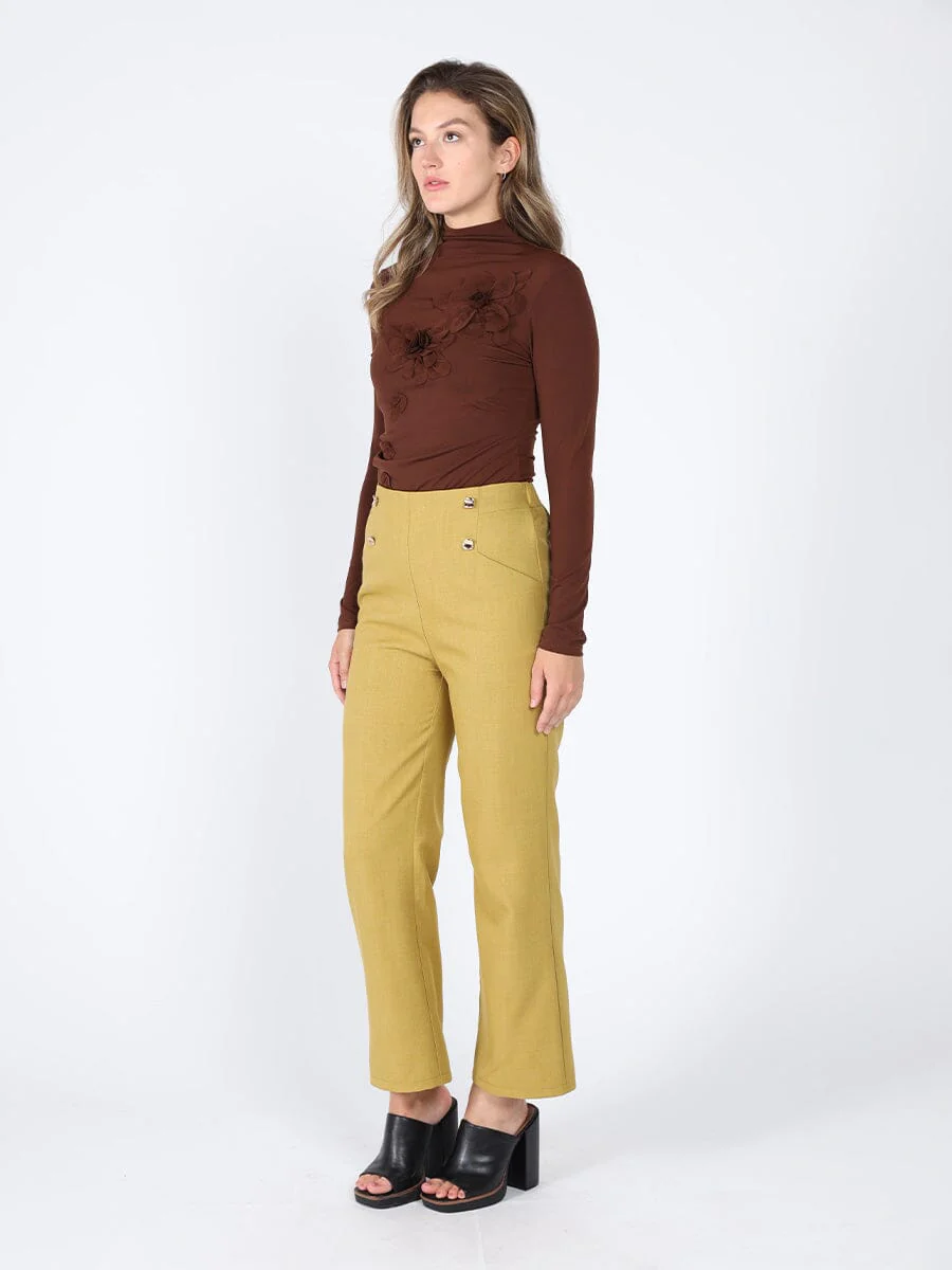 Long Sleeve Mock Neck Flower Applique Top - Image 3