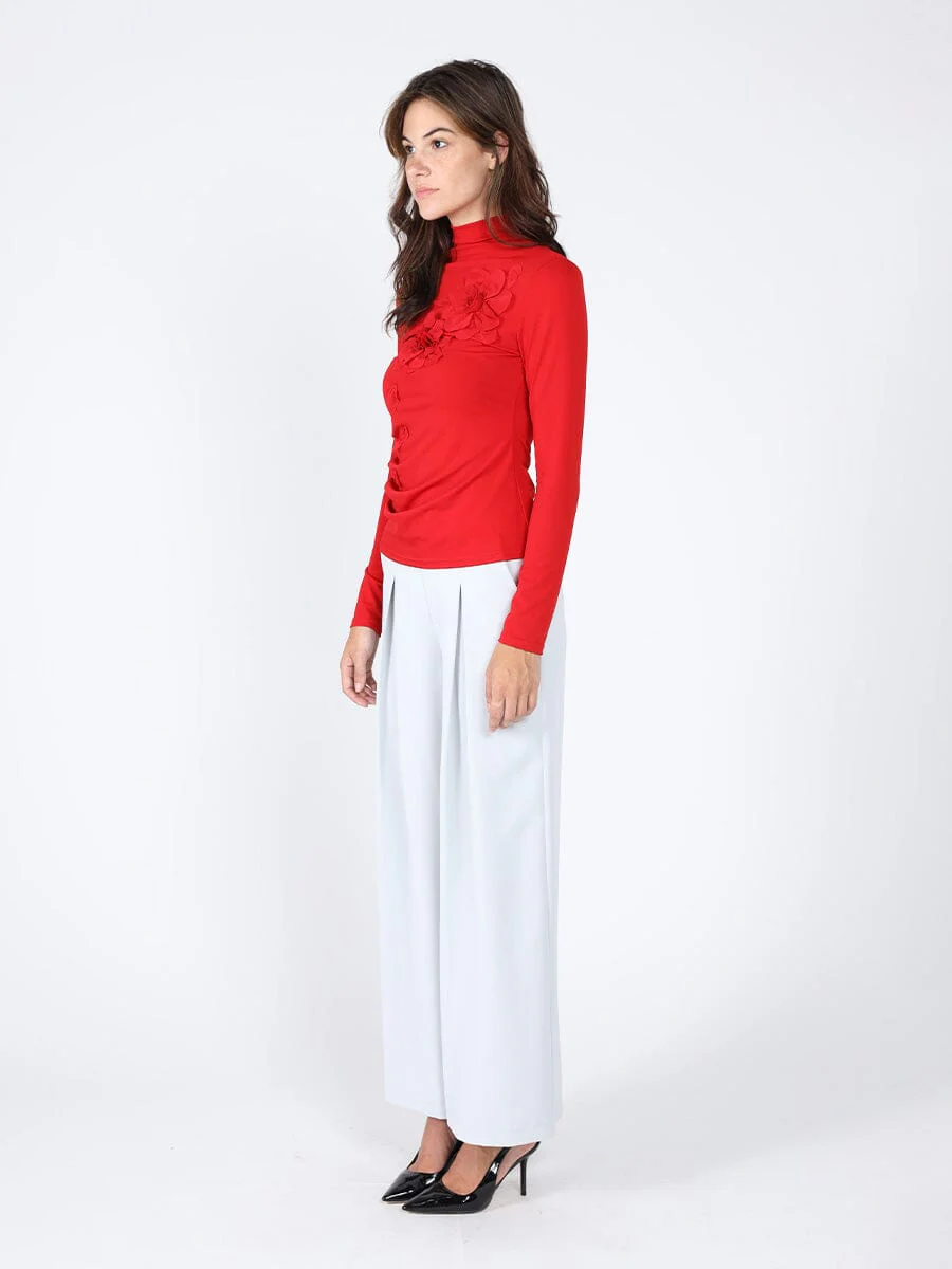 Long Sleeve Mock Neck Flower Applique Top - Image 7