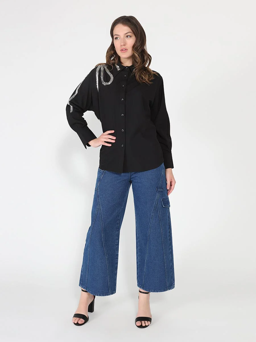 Long Sleeve Shirt Button Down Sequin Embellished - Image 6