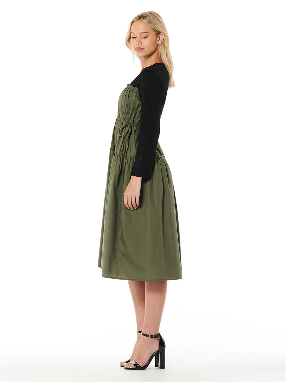 Long Sleeve Two Material Smocked Gathered Dress - Image 7