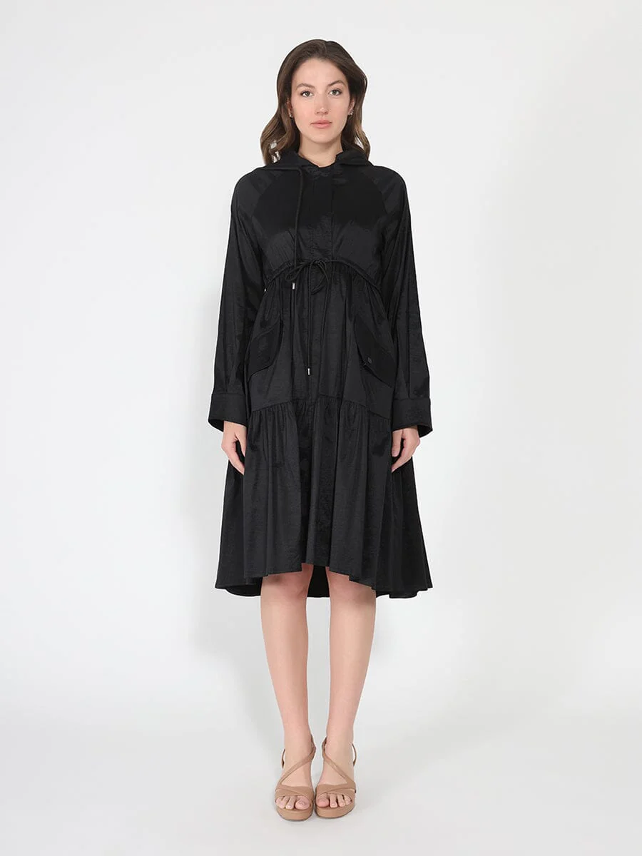 Parachute Gathered Hoodie Dress With Drawstring - Image 5