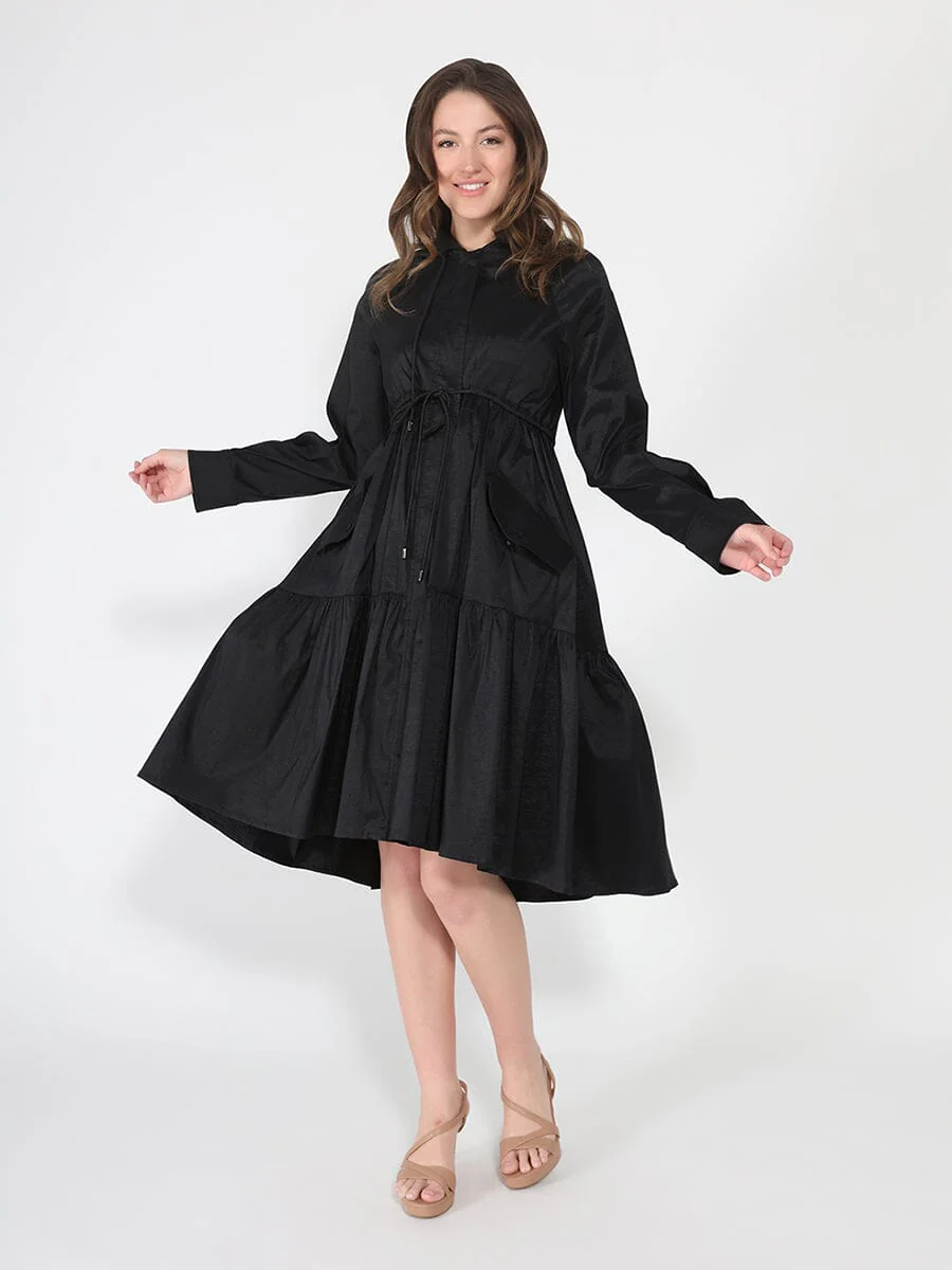Parachute Gathered Hoodie Dress With Drawstring - Image 6