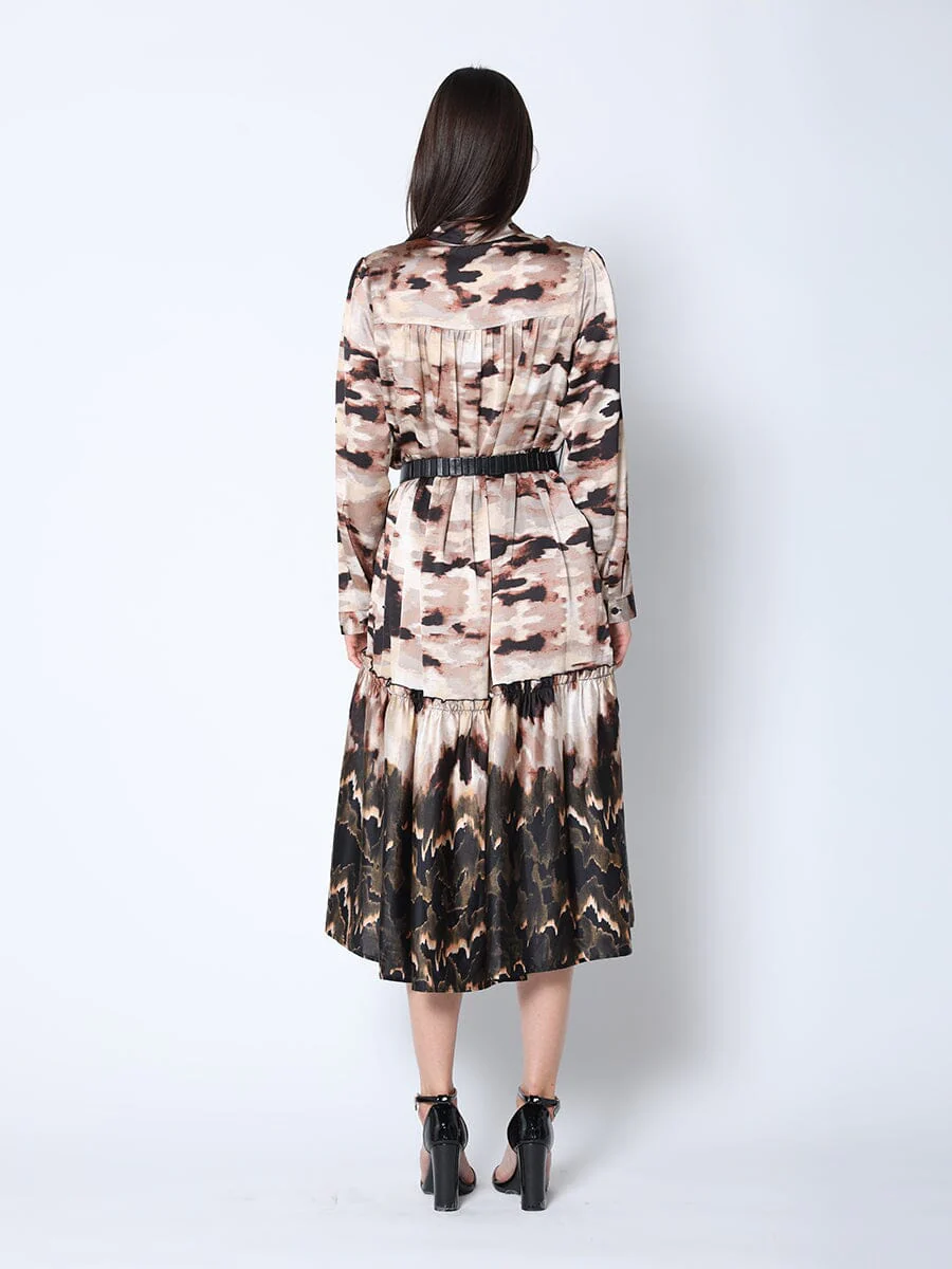 Print Mock Neck Belted Dress - Image 4