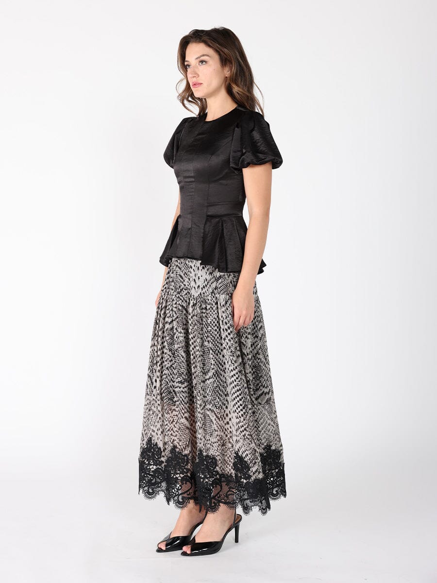 Puffed Sleeve Ruffle Bottom Crew Neck Top - Image 11