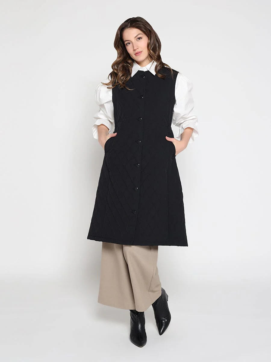 Quilted Sleeveless Long Vest - Image 6