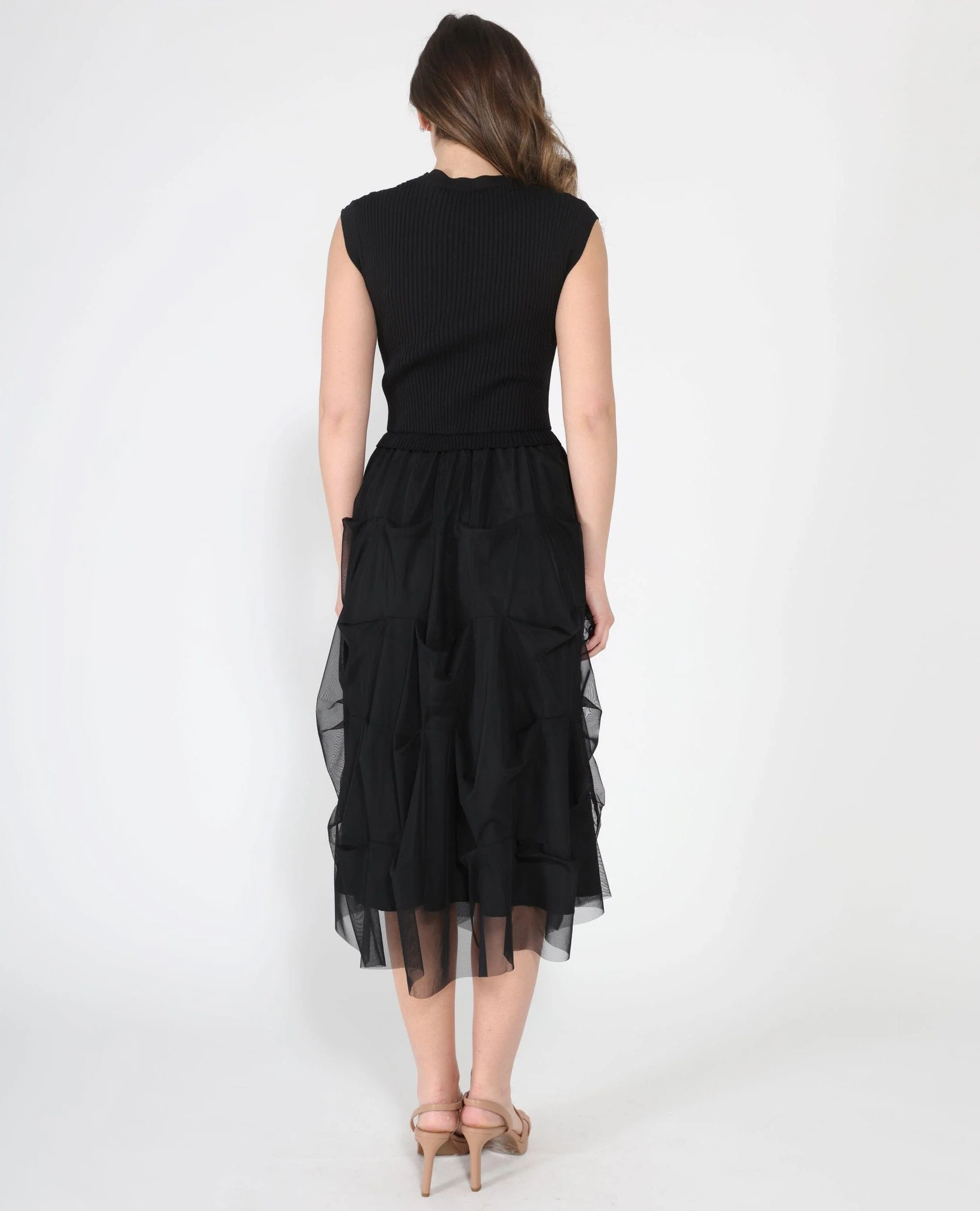 Ribbed Top and Mesh Bottom Long Dress - Image 4