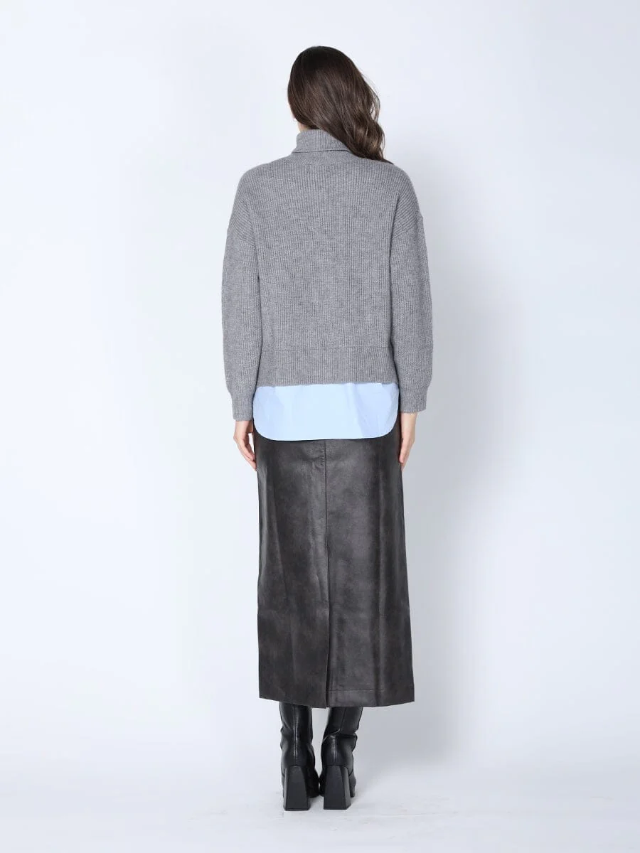 Roll-Neck Slit Sweater Layering with Shirt - Image 4