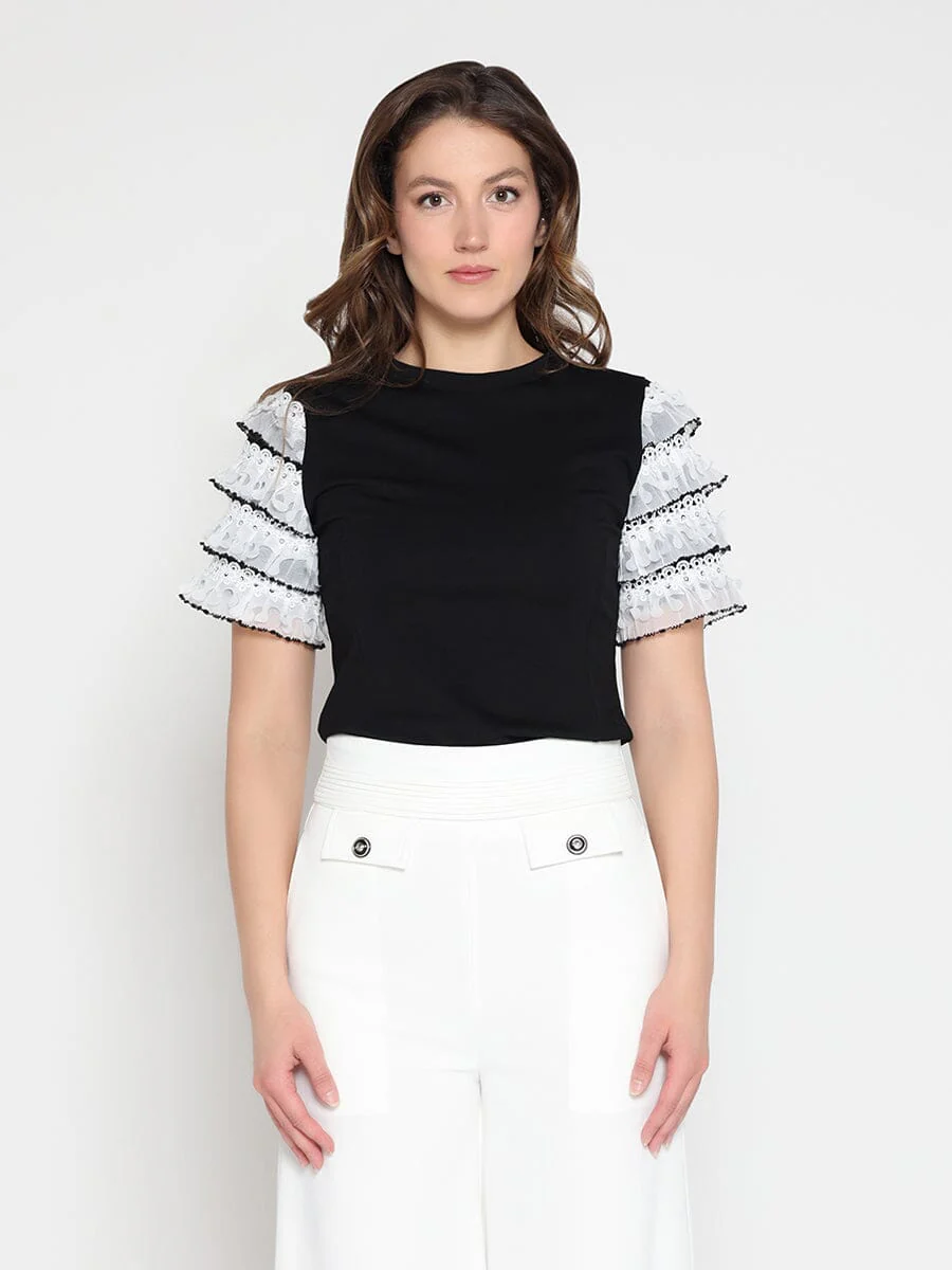 Round Neckline Tiered Short Sleeve Top - Image 5