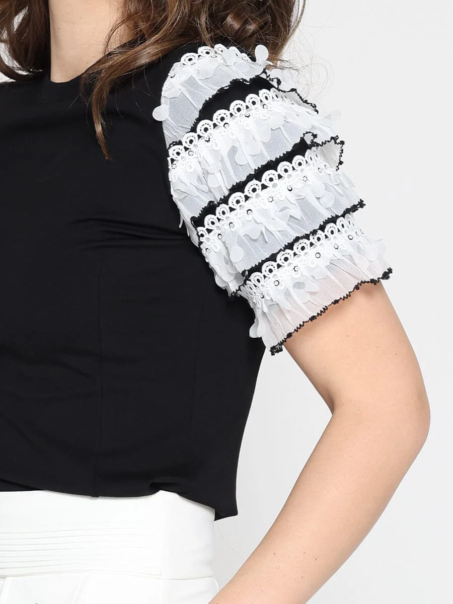 Round Neckline Tiered Short Sleeve Top - Image 7