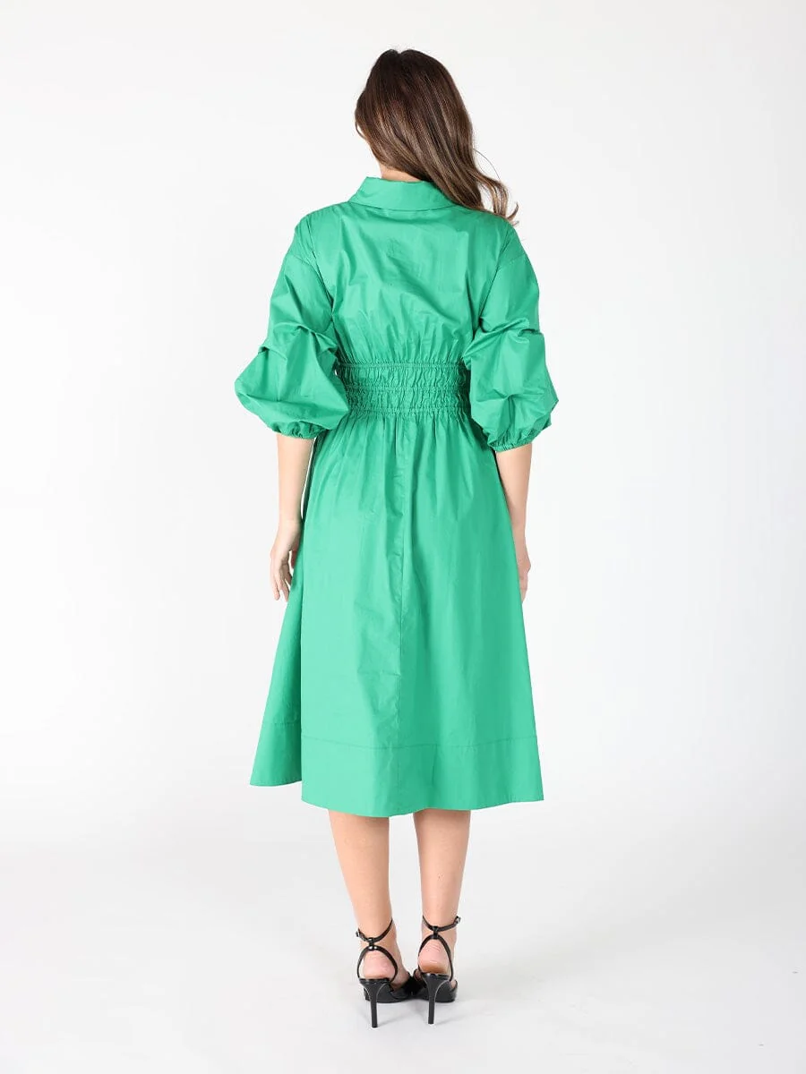 Ruched Puff Sleeve & Waist A Line Midi Dress - Image 12