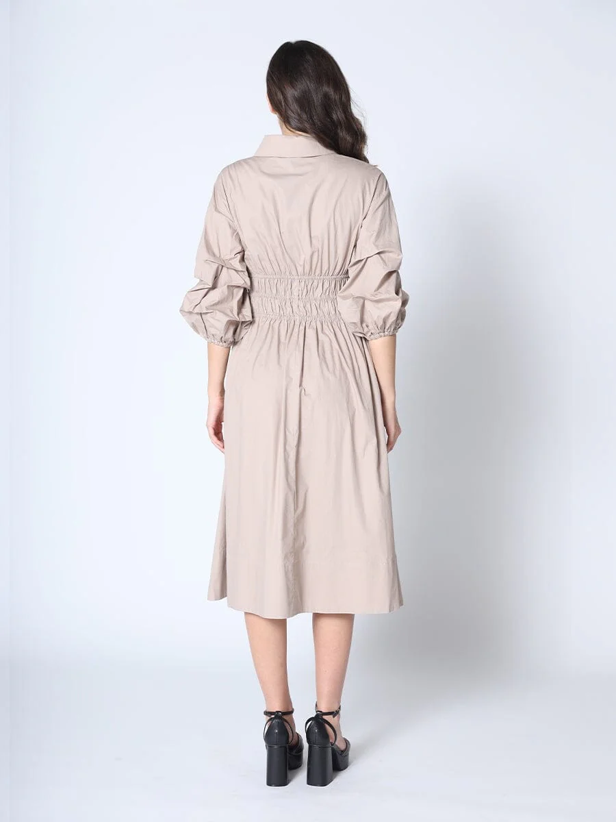Ruched Puff Sleeve & Waist A Line Midi Dress - Image 4