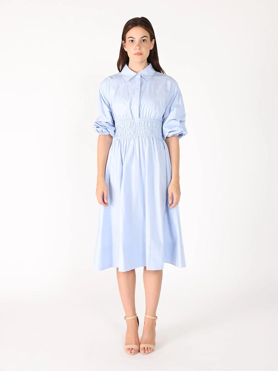 Ruched Puff Sleeve & Waist A Line Midi Dress - Image 5