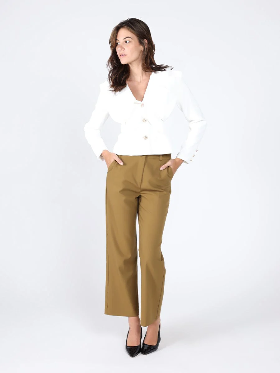 Ruffle Front With Button Long Sleeve Jacket - Image 10