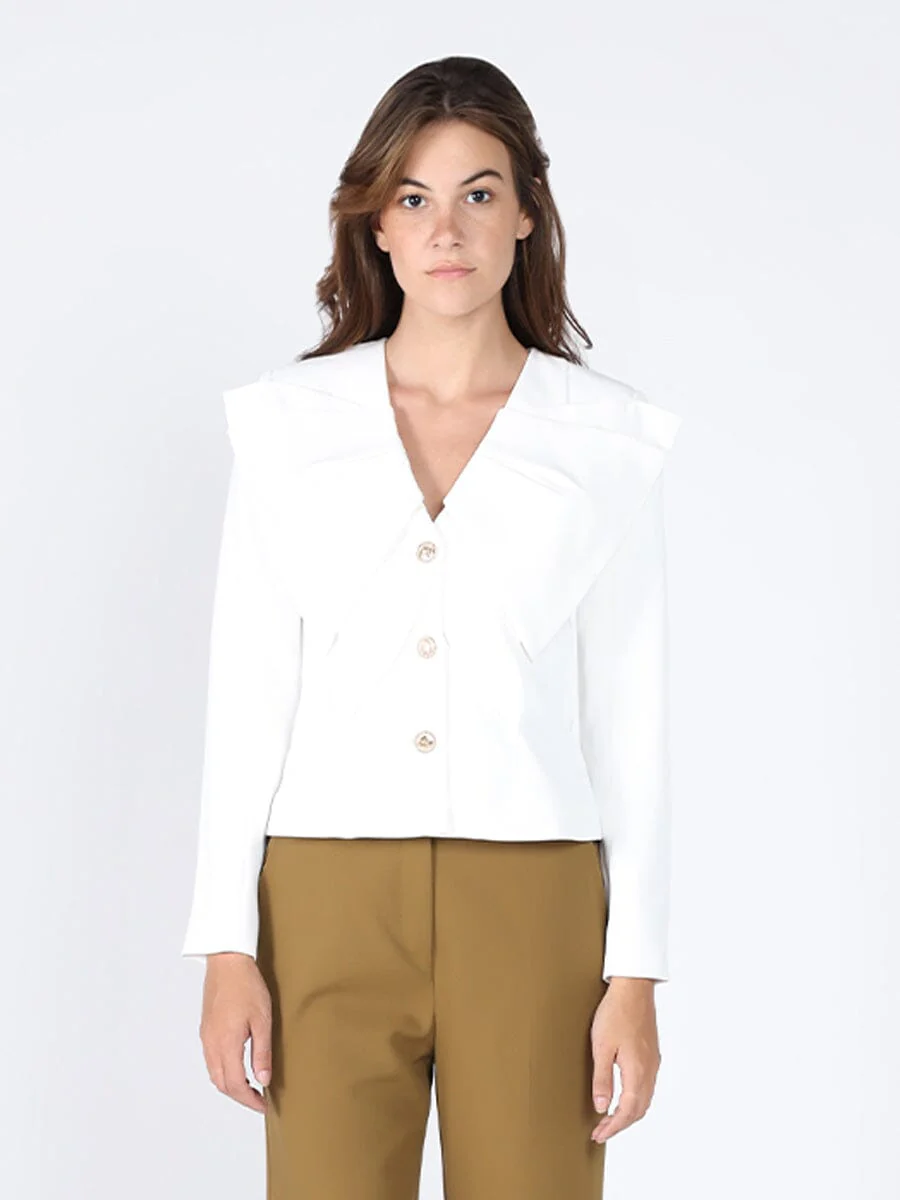 Ruffle Front With Button Long Sleeve Jacket - Image 9