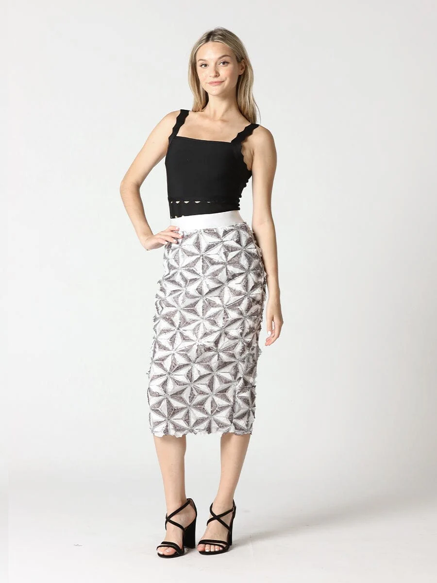 Sequin Beaded Pinwheel Motifs Banding Midi Skirt - Image 10