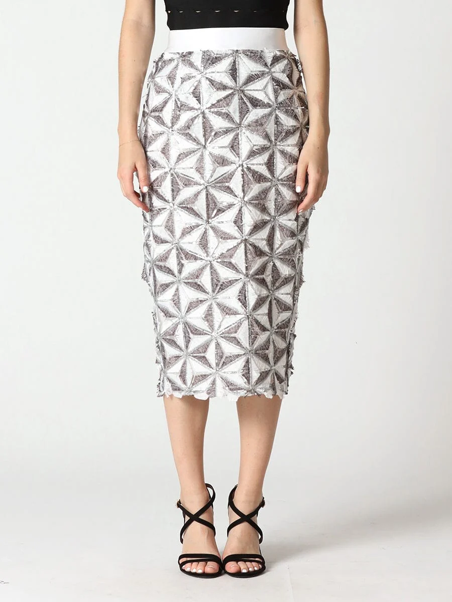 Sequin Beaded Pinwheel Motifs Banding Midi Skirt - Image 9