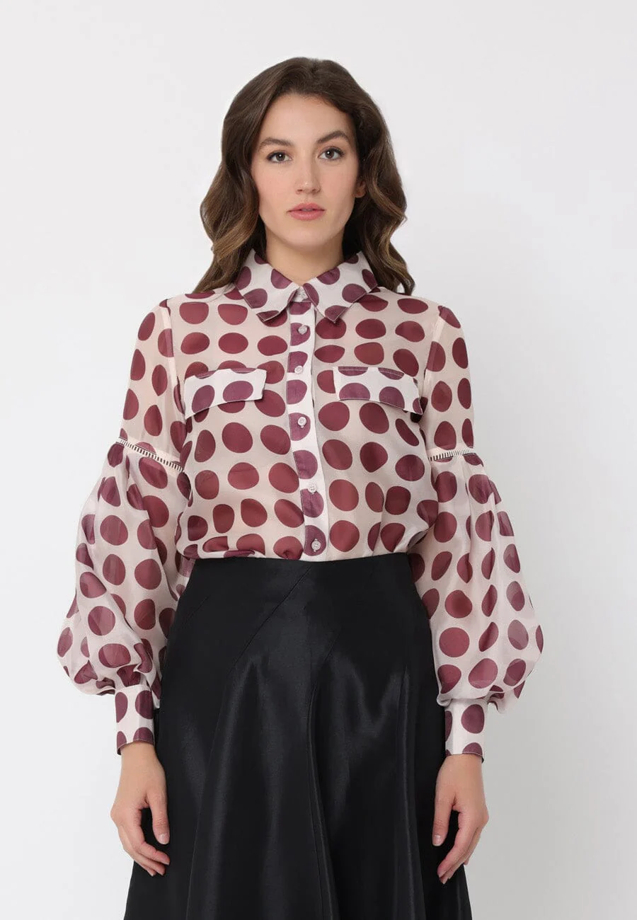 Sheer Polka Dot Pattern Top W/Front Patch Pockets - Image 5
