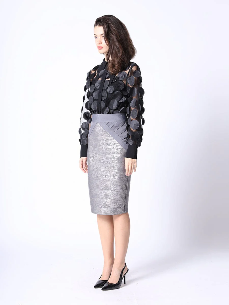 Shimmer Contrast Pencil Midi Skirt - Image 3