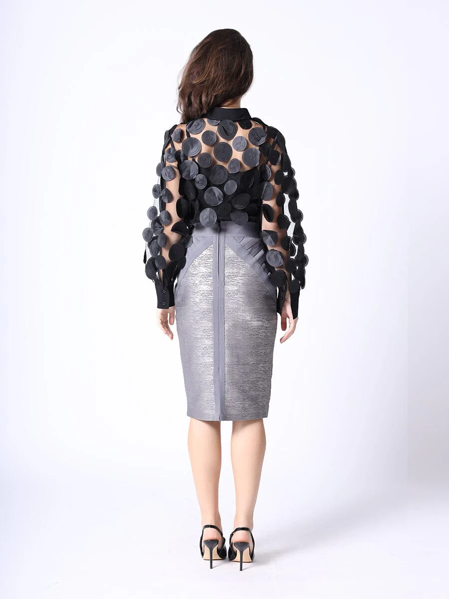 Shimmer Contrast Pencil Midi Skirt - Image 4