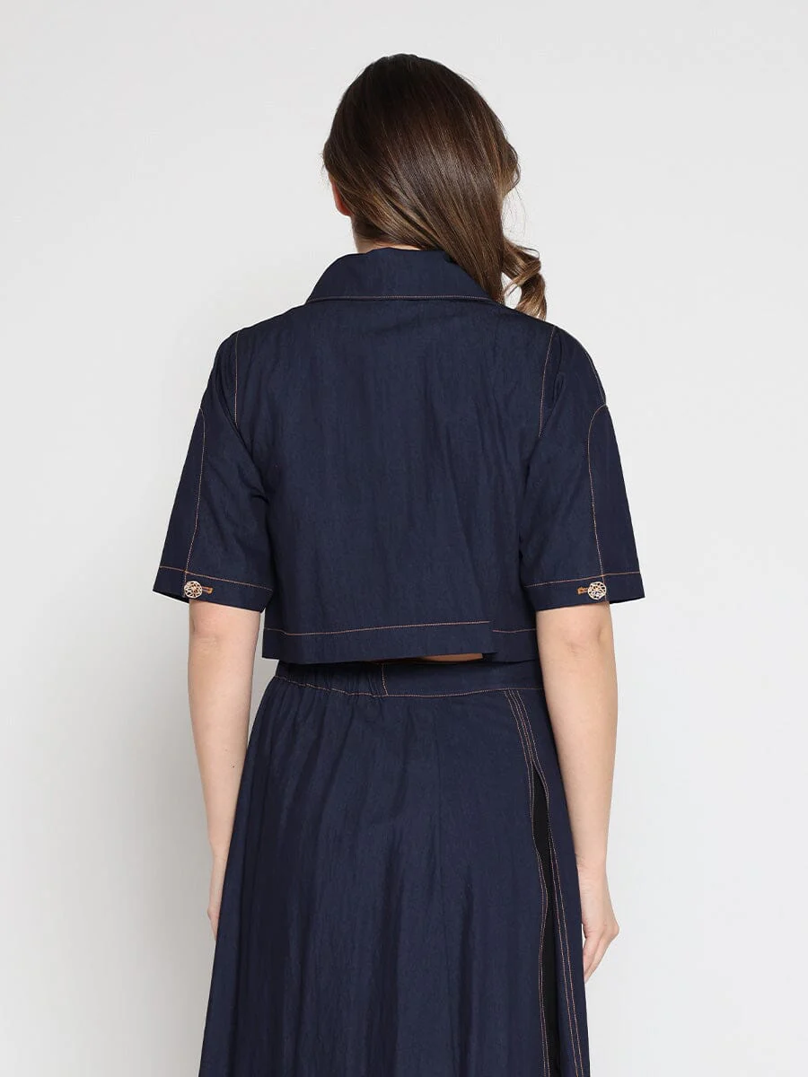 Short Sleeve Button Down Collared Crop Jacket - Image 3