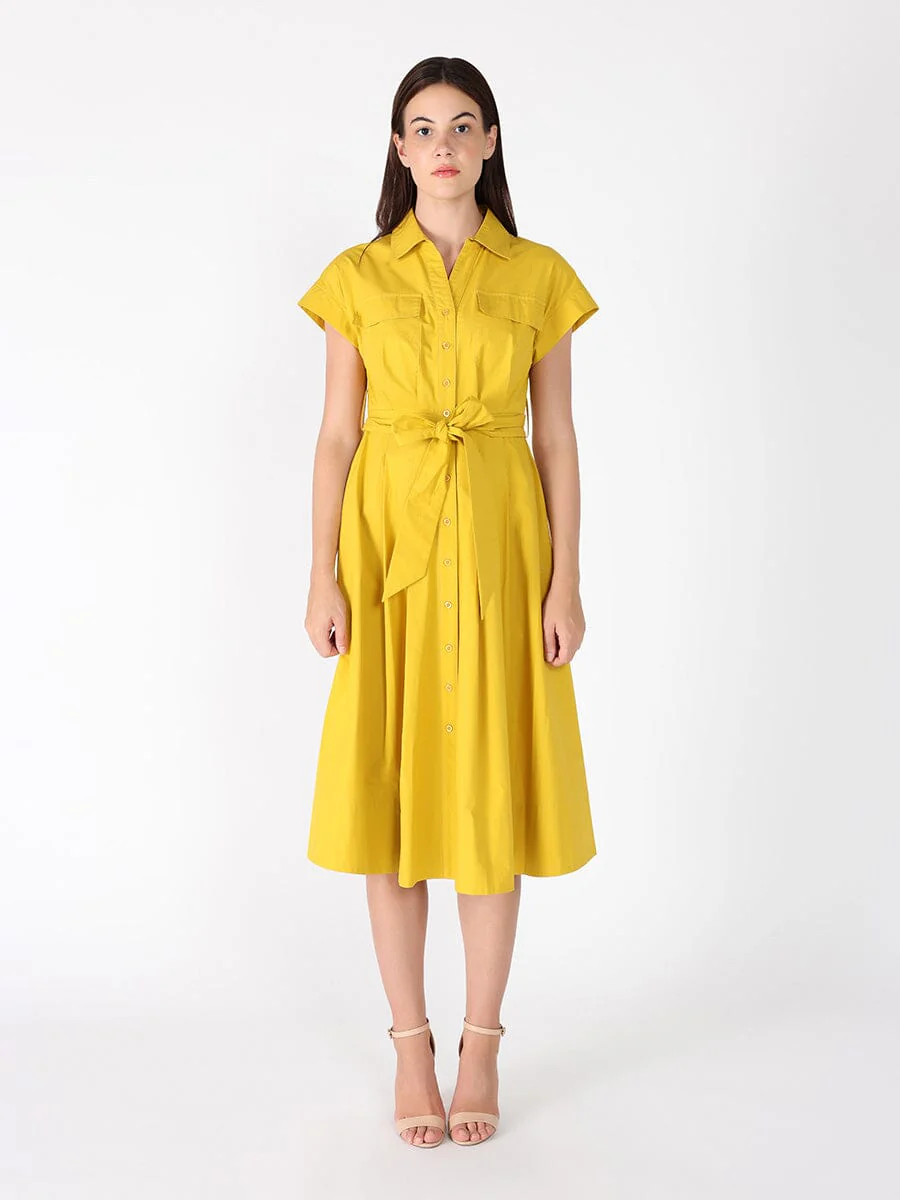 Short Sleeve Front Pockets Dress with Belt