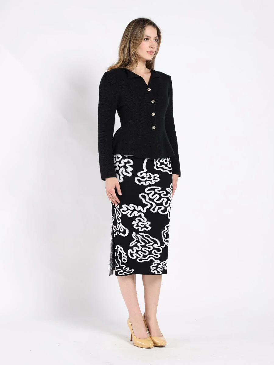 Textured Button Down Collared Peplum Cardigan - Image 7