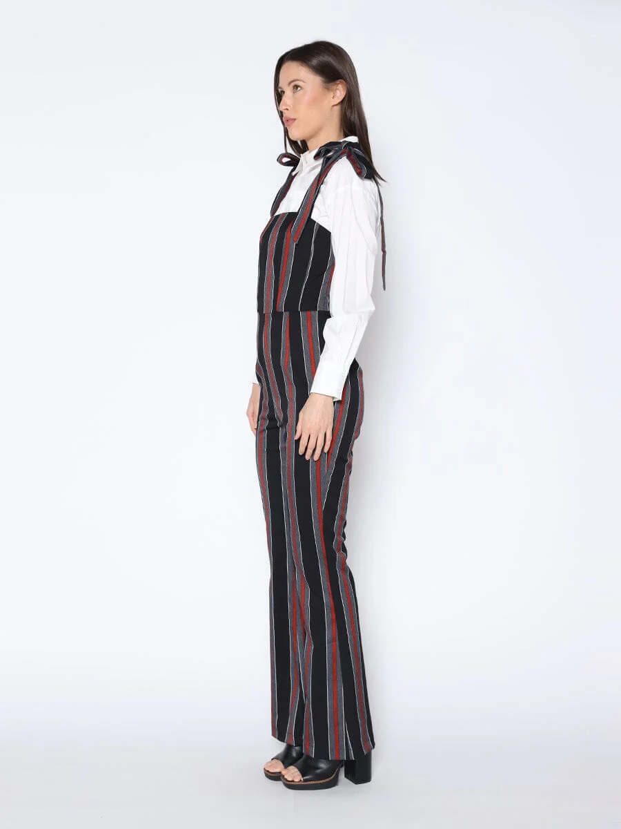 Tie-Shoulder Wide Leg Striped Overall Jumpsuit - Image 3