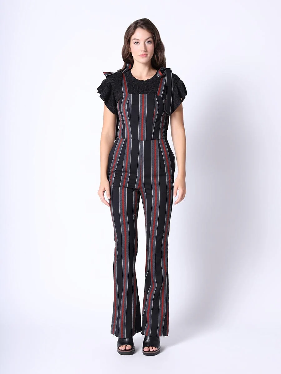Tie-Shoulder Wide Leg Striped Overall Jumpsuit - Image 5