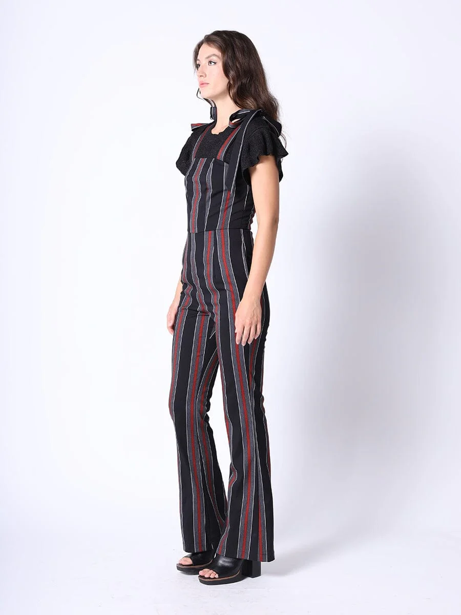 Tie-Shoulder Wide Leg Striped Overall Jumpsuit - Image 7