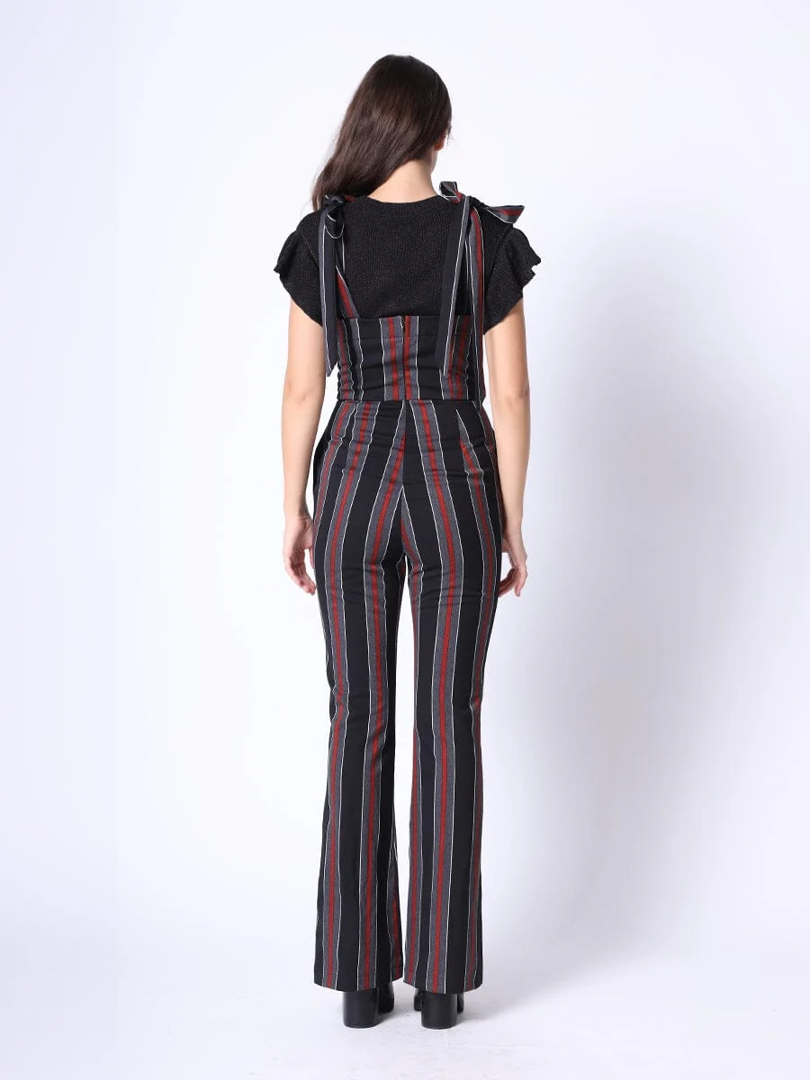 Tie-Shoulder Wide Leg Striped Overall Jumpsuit - Image 8