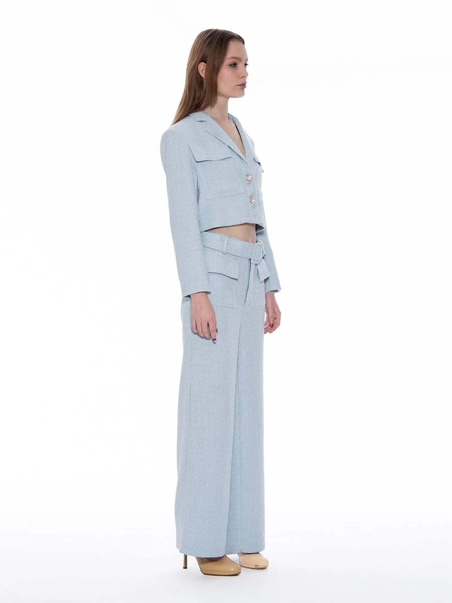 Tweed Collared Flap Detail Button Cropped Jacket - Image 3
