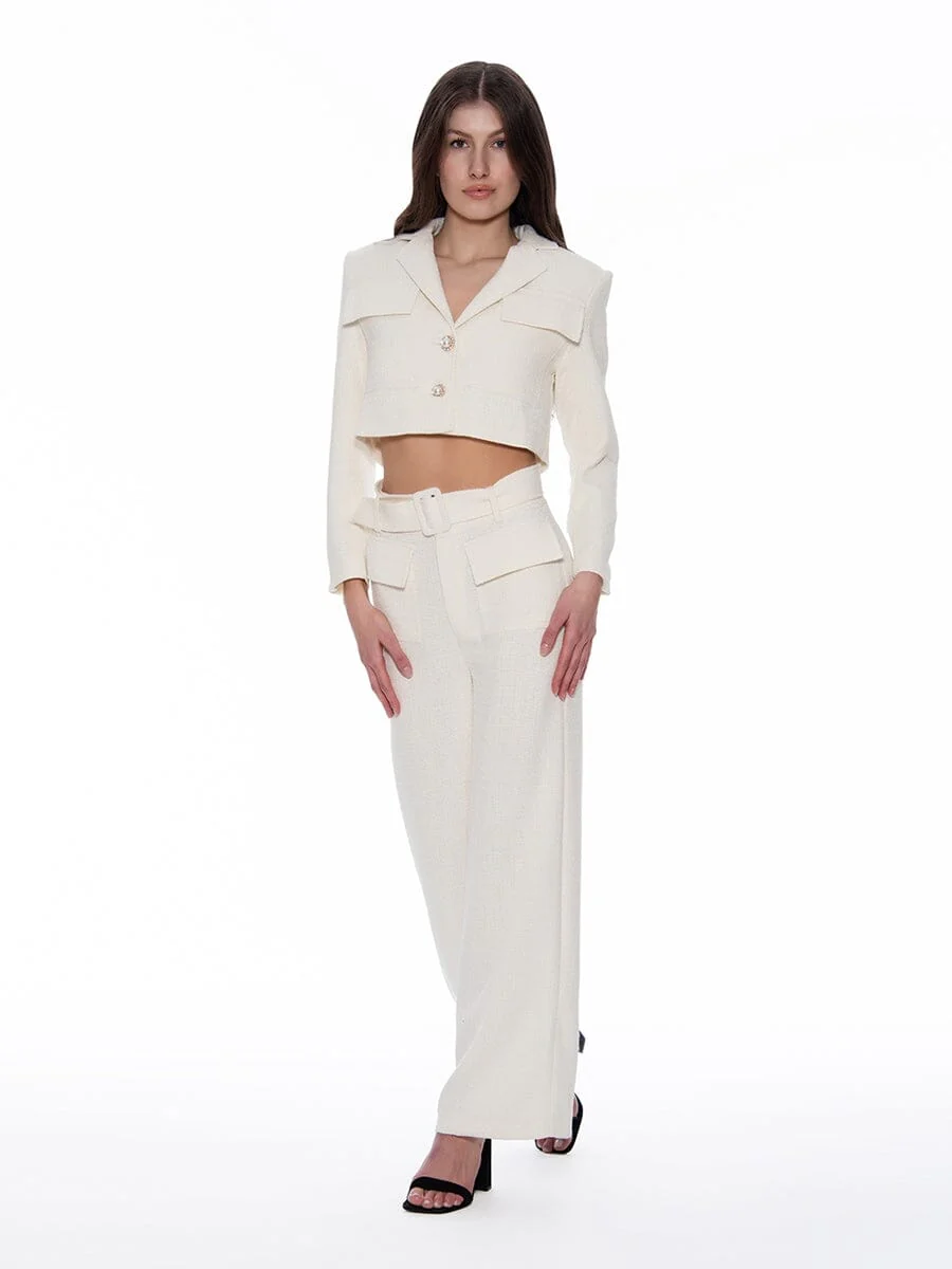 Tweed Collared Flap Detail Button Cropped Jacket - Image 6