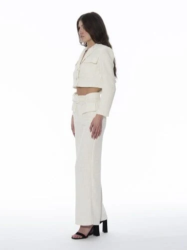 Tweed Collared Flap Detail Button Cropped Jacket - Image 7
